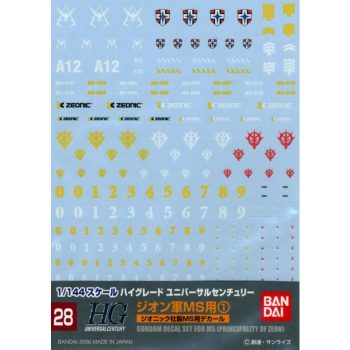 Gundam Decal 1/144 High Grade MS Principality Of Zeon No. 28