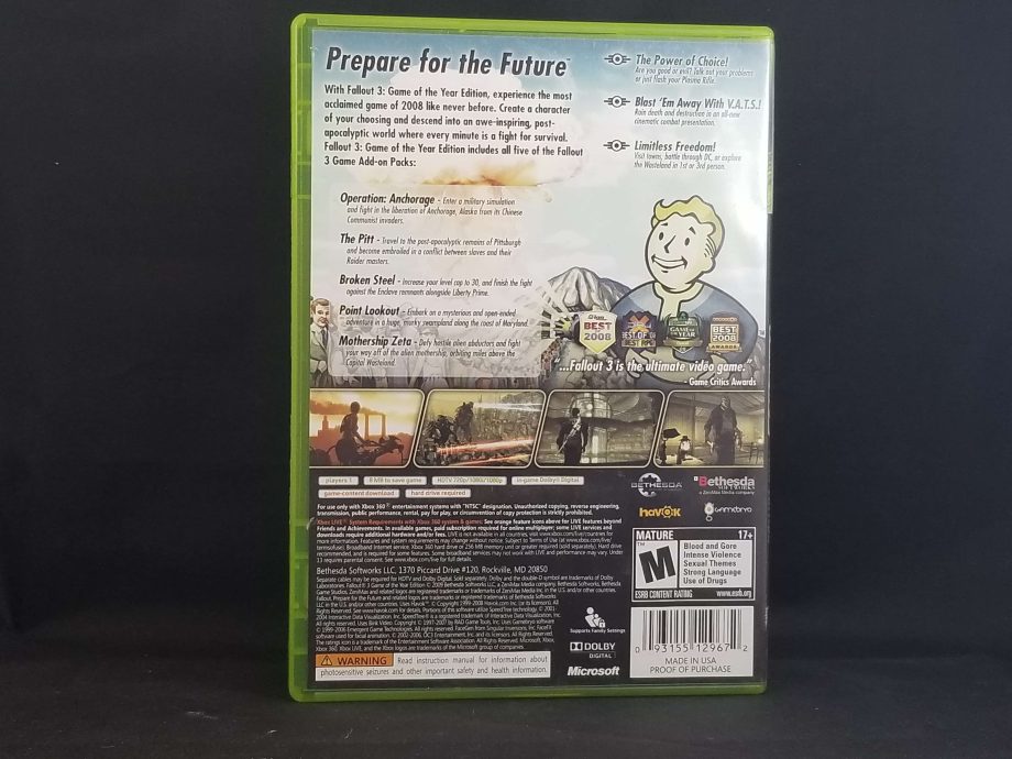 Fallout 3 Game Of The Year Edition Back