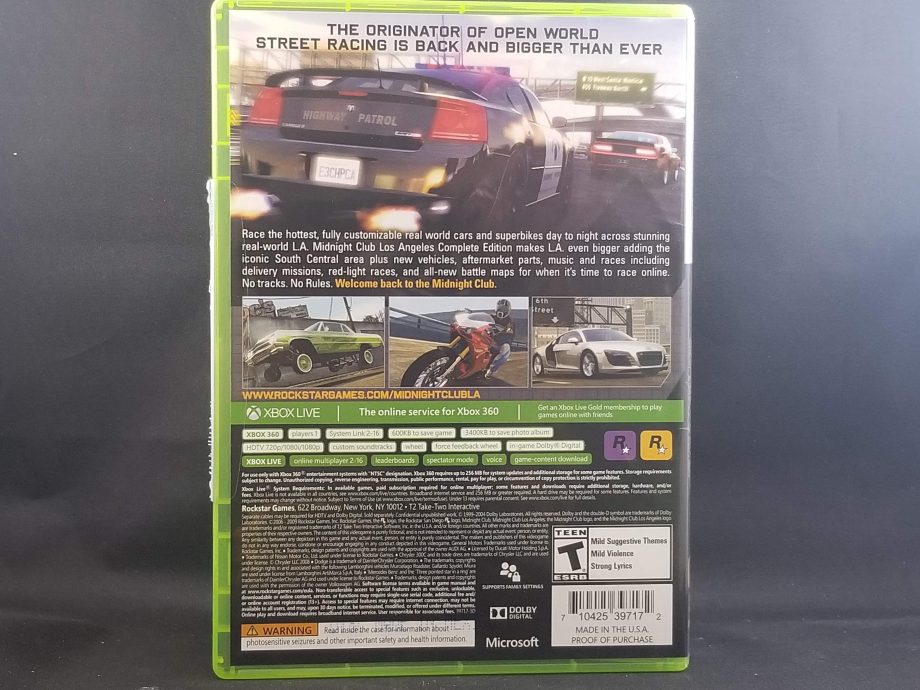 Midnight Club Los Angeles Complete Edition Back