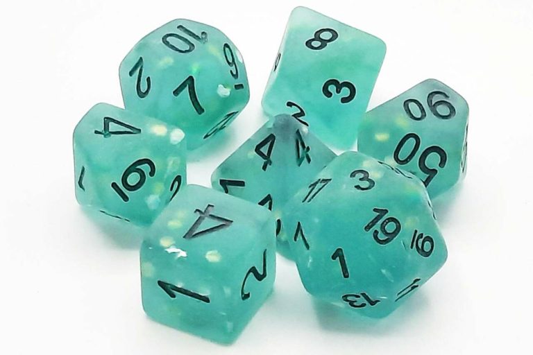 Old School 7 Piece Dice Set Infused Frosted Firefly Twilight Pose 1