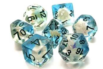 Old School 7 Piece Dice Set Infused Beach Party Ocean Blue Pose 1