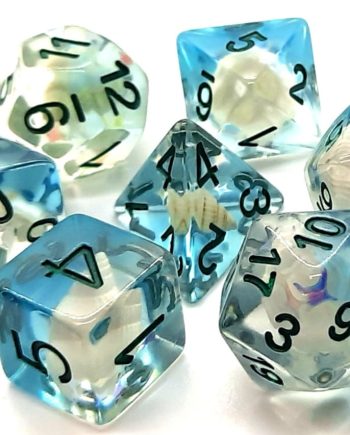 Old School 7 Piece Dice Set Infused Beach Party Ocean Blue Pose 1