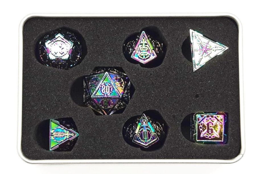 Old School 7 Piece Dice Set Metal Dice Knights of the Round Table Spectral Pose 2