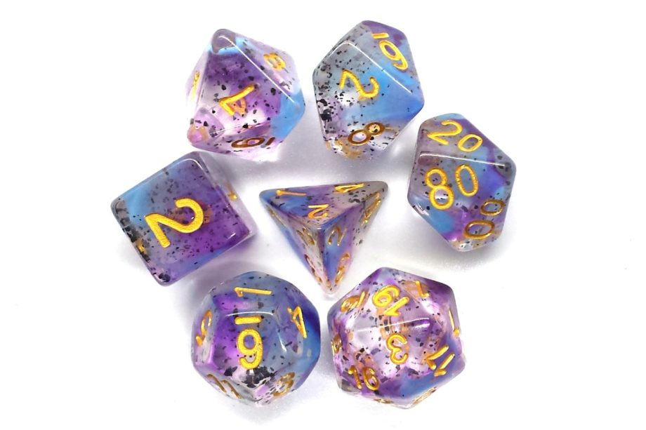 Old School 7 Piece Dice Set Particles Volcanic Lightning Pose 2
