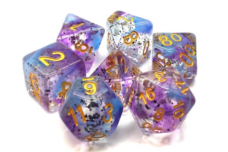 Old School 7 Piece Dice Set Particles Volcanic Lightning Pose 1