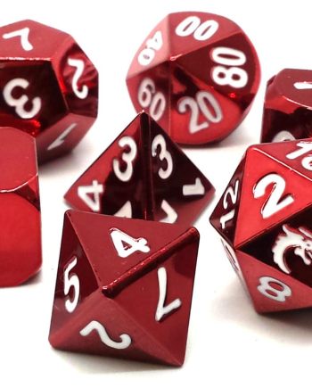 Old School 7 Piece Dice Set Metal Dice Halfling Forged Electric Red Pose 1
