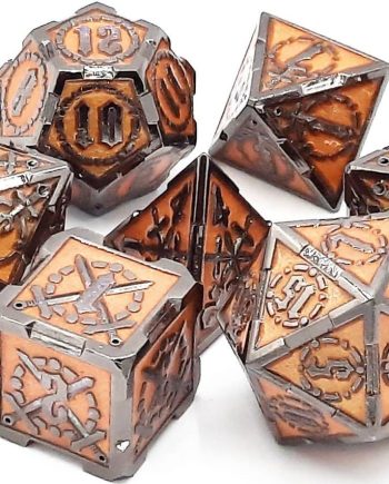 Old School 7 Piece Dice Set Metal Dice Knights of the Round Table Xanthous With Black Pose 1