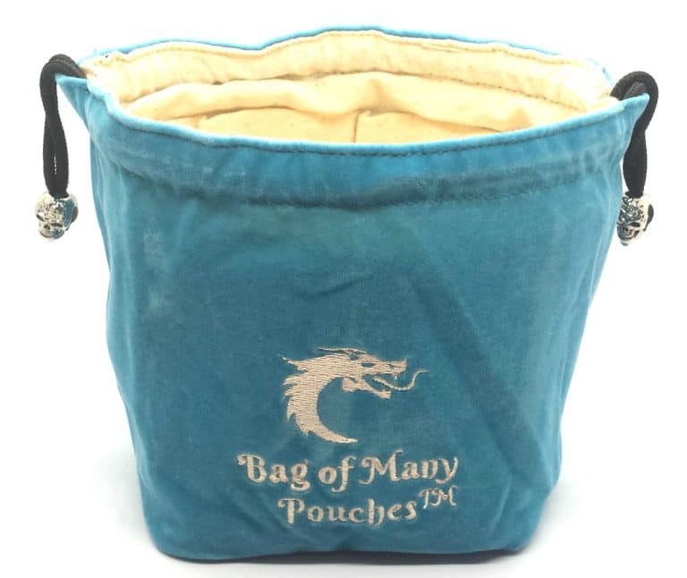 Old School RPG Dice Bag of Many Pouches Teal Pose 1