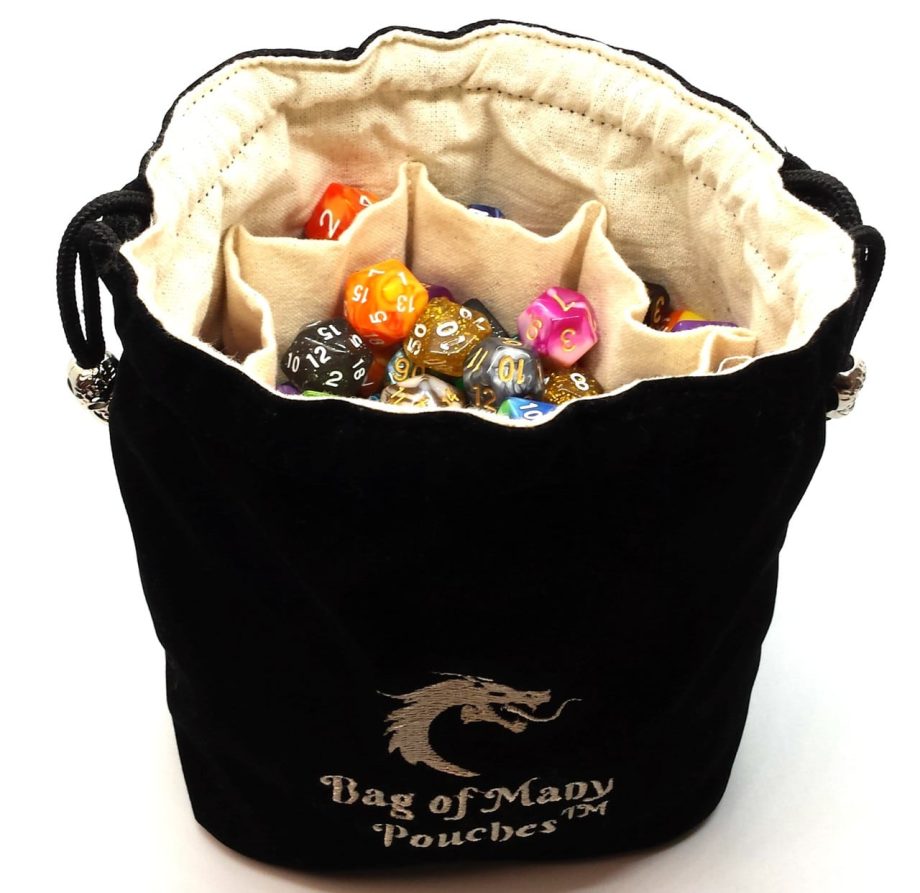 Old School RPG Dice Bag of Many Pouches Black Pose 2