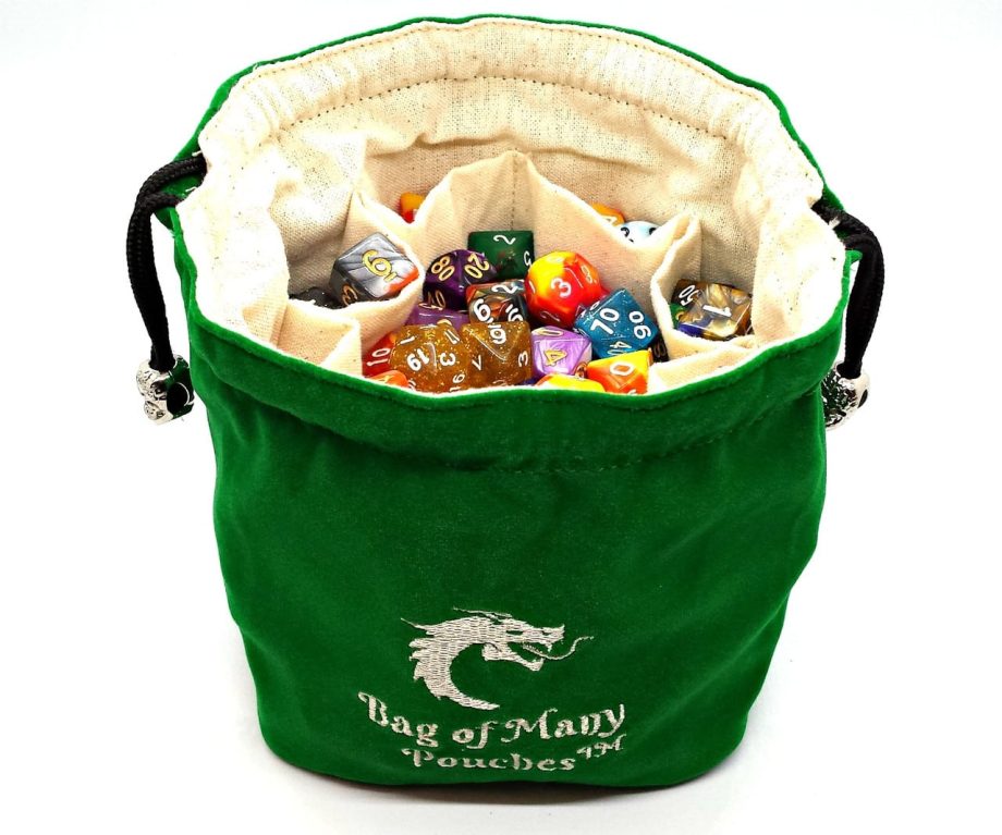 Old School RPG Dice Bag of Many Pouches Green Pose 2