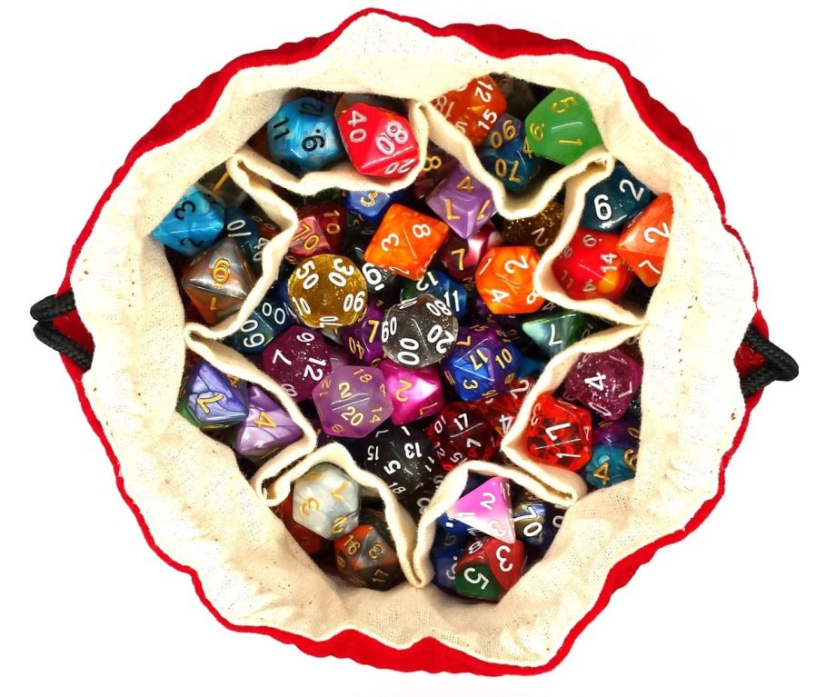 Old School RPG Dice Bag of Many Pouches Red Pose 4