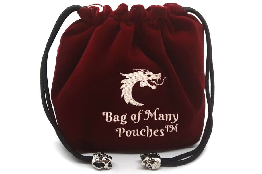 Old School RPG Dice Bag of Many Pouches Wine Pose 2