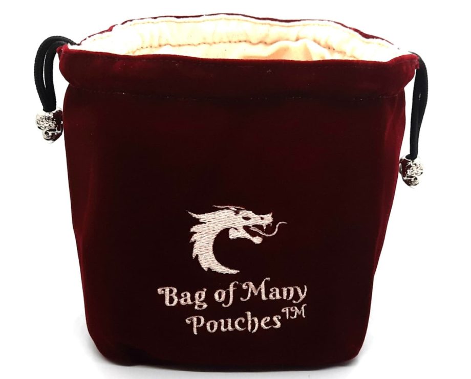 Old School RPG Dice Bag of Many Pouches Wine Pose 1