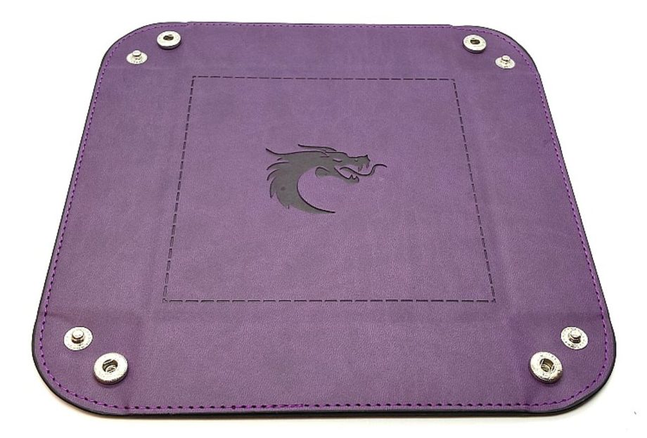 Old School RPG Dice Rolling Tray Square Purple With Black Back Pose 2