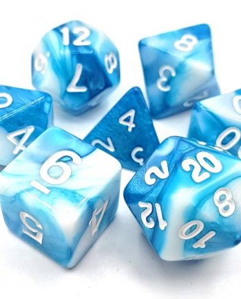 Old School 7 Piece Dice Set Vorpal Baby Blue & White With White Pose 1