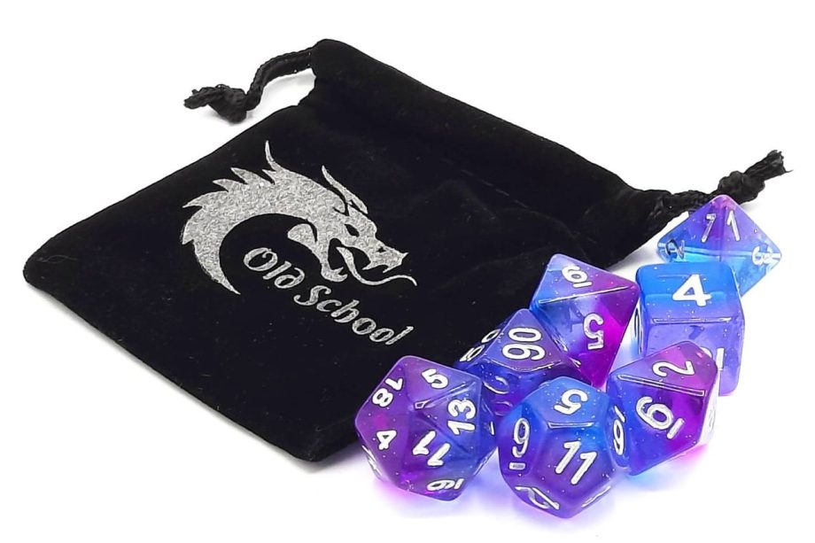 Old School 7 Piece Dice Set Gradient Southern Lights Pose 2