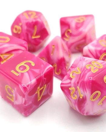 Old School 7 Piece Dice Set Vorpal Rose Red & White With Gold Pose 1