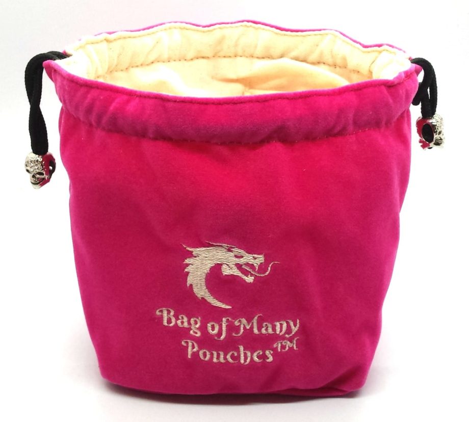 Old School RPG Dice Bag of Many Pouches Pink Pose 1