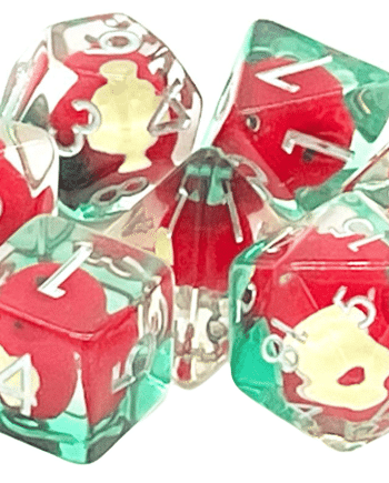 Old School 7 Piece Dice Set Infused An Apple a Day Pose 1