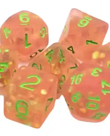 Old School 7 Piece Dice Set Infused Frosted Firefly Pink w/ Green