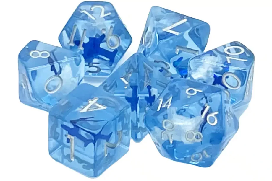 Old School 7 Piece Dice Set Infused Flying High Pose 1