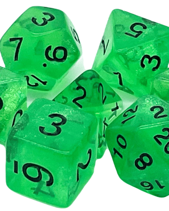 Old School 7 Piece Dice Set Galaxy Green Shimmer Pose 1