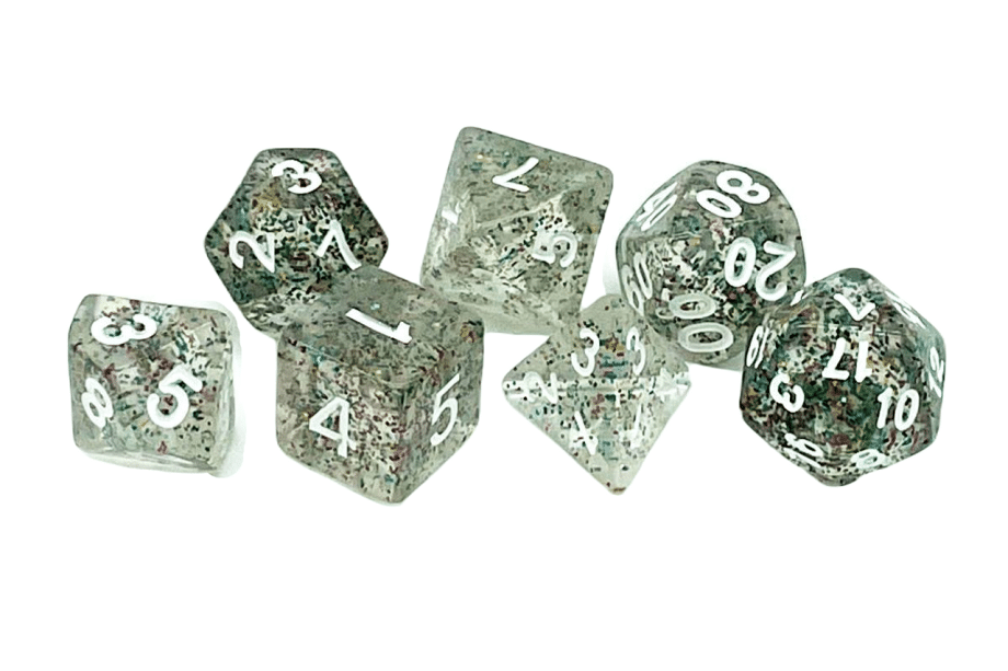 Old School 7 Piece Dice Set Particles Happy New Year Pose 2
