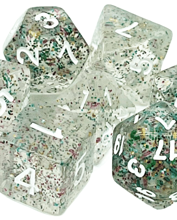 Old School 7 Piece Dice Set Particles Happy New Year Pose 1