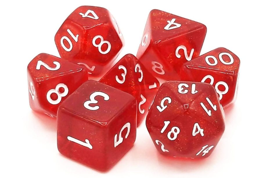 Old School 7 Piece Dice Set Galaxy Red Shimmer